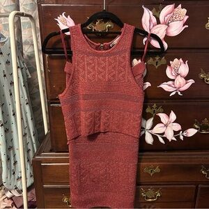 Ronny Kobo Collection Textured Burgundy Skirt + Top